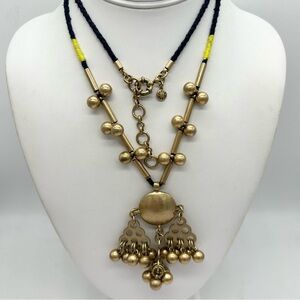 J. Crew Gold Beaded Pendant Necklace on Navy Yellow Rope